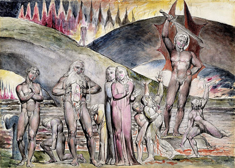 William Blake’s Watercolor of Canto XXVIII (Lines 30 and 31 of Inferno, the First Part of Dante Alighieri’s Epic Poem the Divine Comedy)