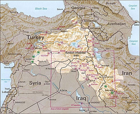 Map Showing Extent of Kurdish Populated Areas of the Middle East